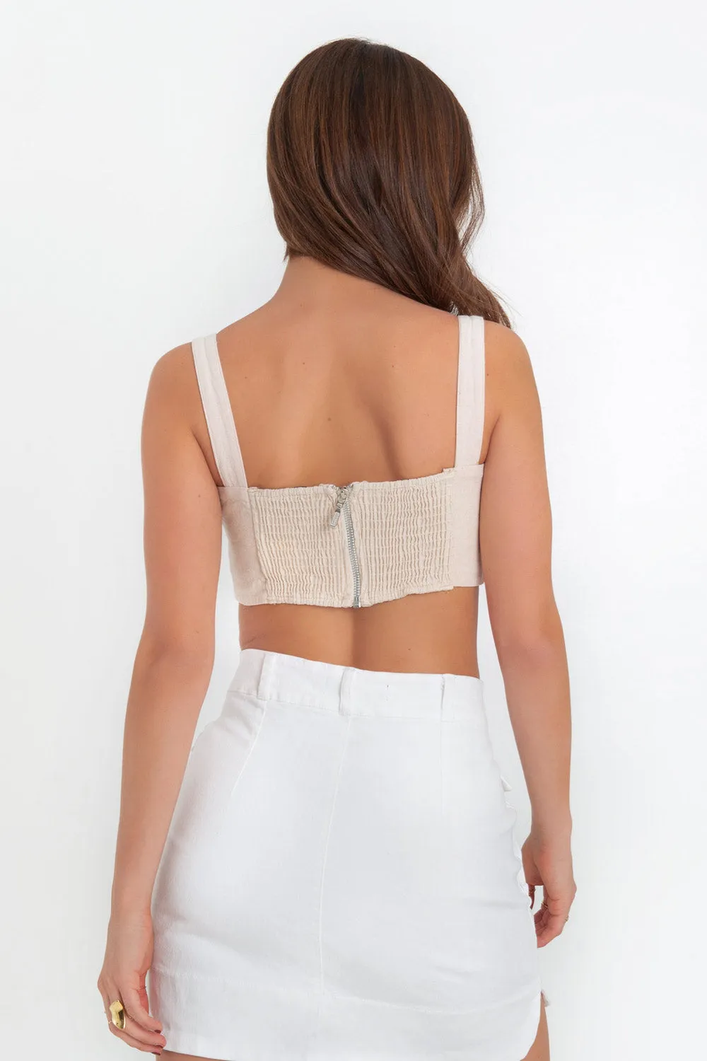 Crop top de tirantes escote plisado con jareta