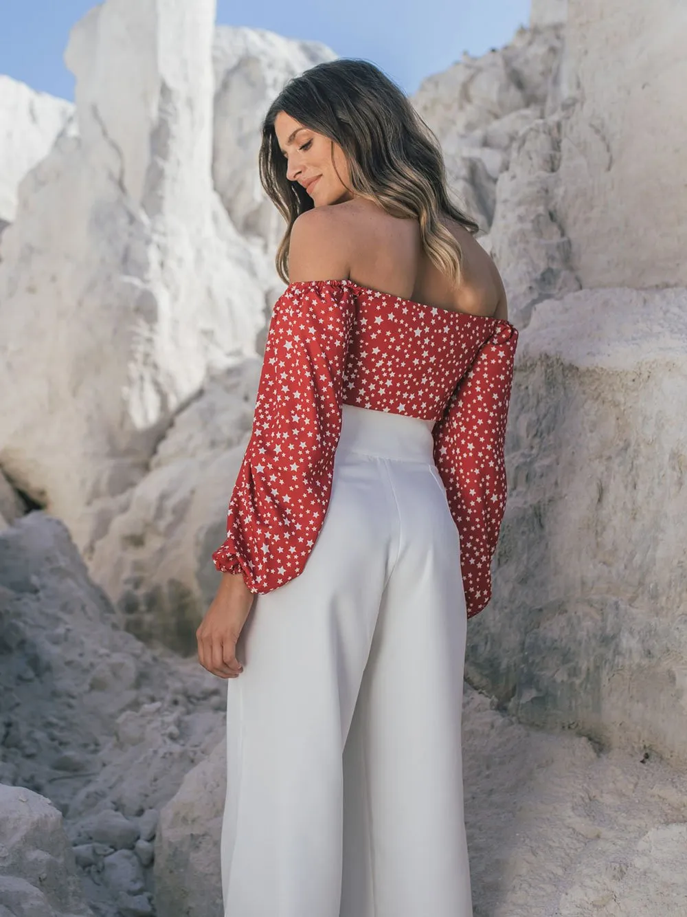 CROP TOP VERMELHO ESTAMPADO ESTRELAS