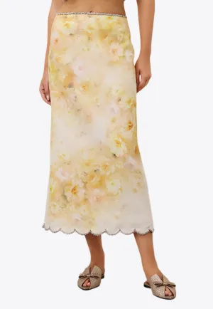 Crush Floral Print Midi Skirt