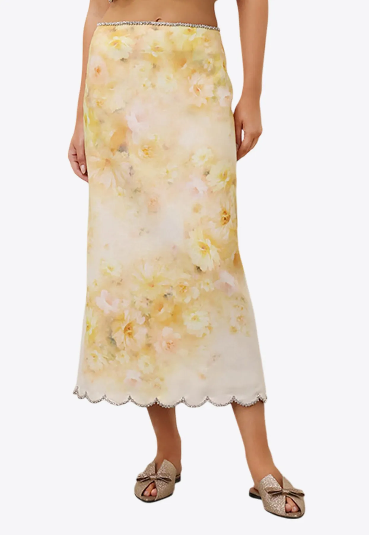 Crush Floral Print Midi Skirt