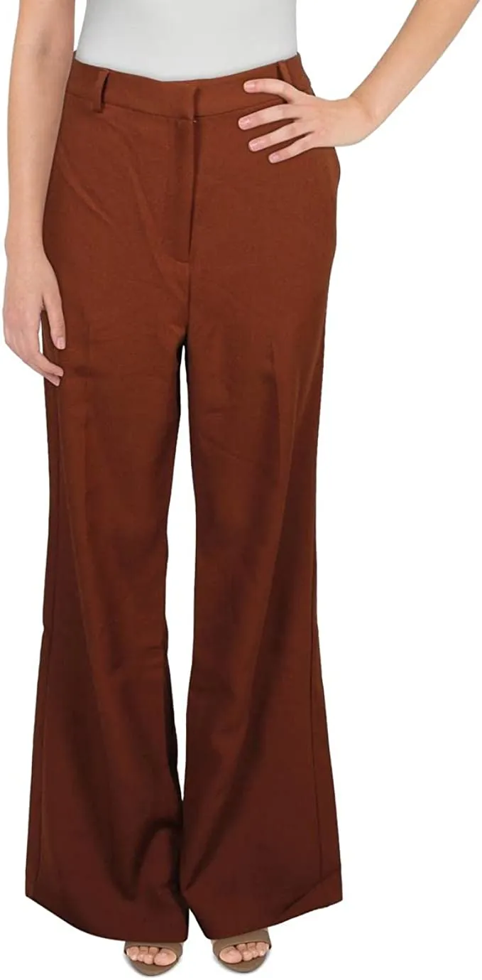 Danielle Bernstein Womens High Rise Office Straight Leg Pants Brown 2