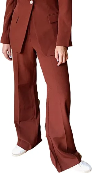 Danielle Bernstein Womens High Rise Office Straight Leg Pants Brown 2