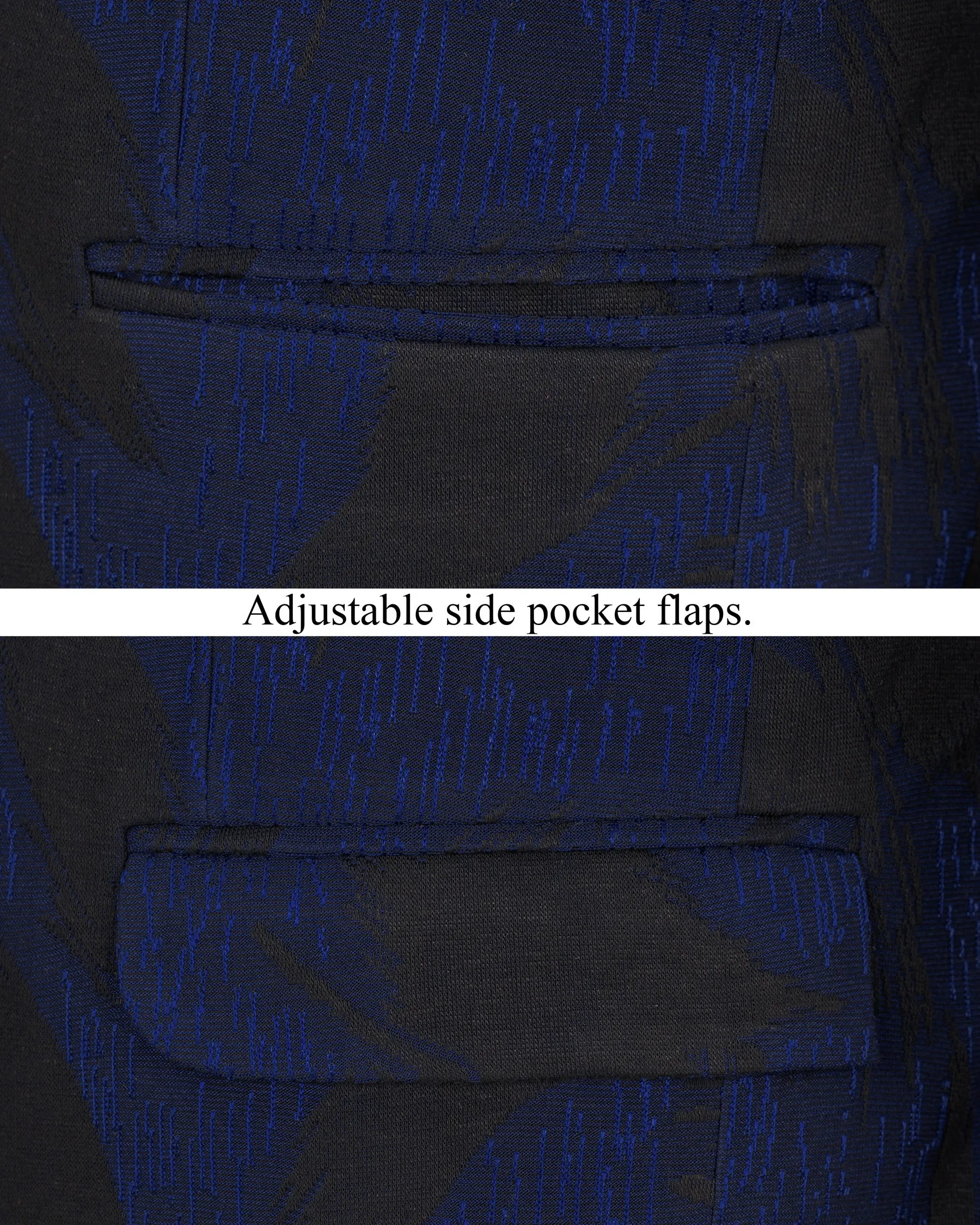 Deep Cove Blue Textured Cross Buttoned Bandhgala Blazer