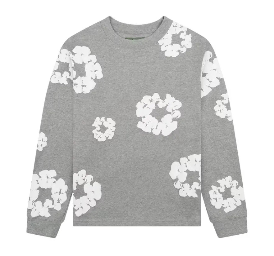 Denim Tears Long Sleeve Cotton Wreath T-Shirt Grey