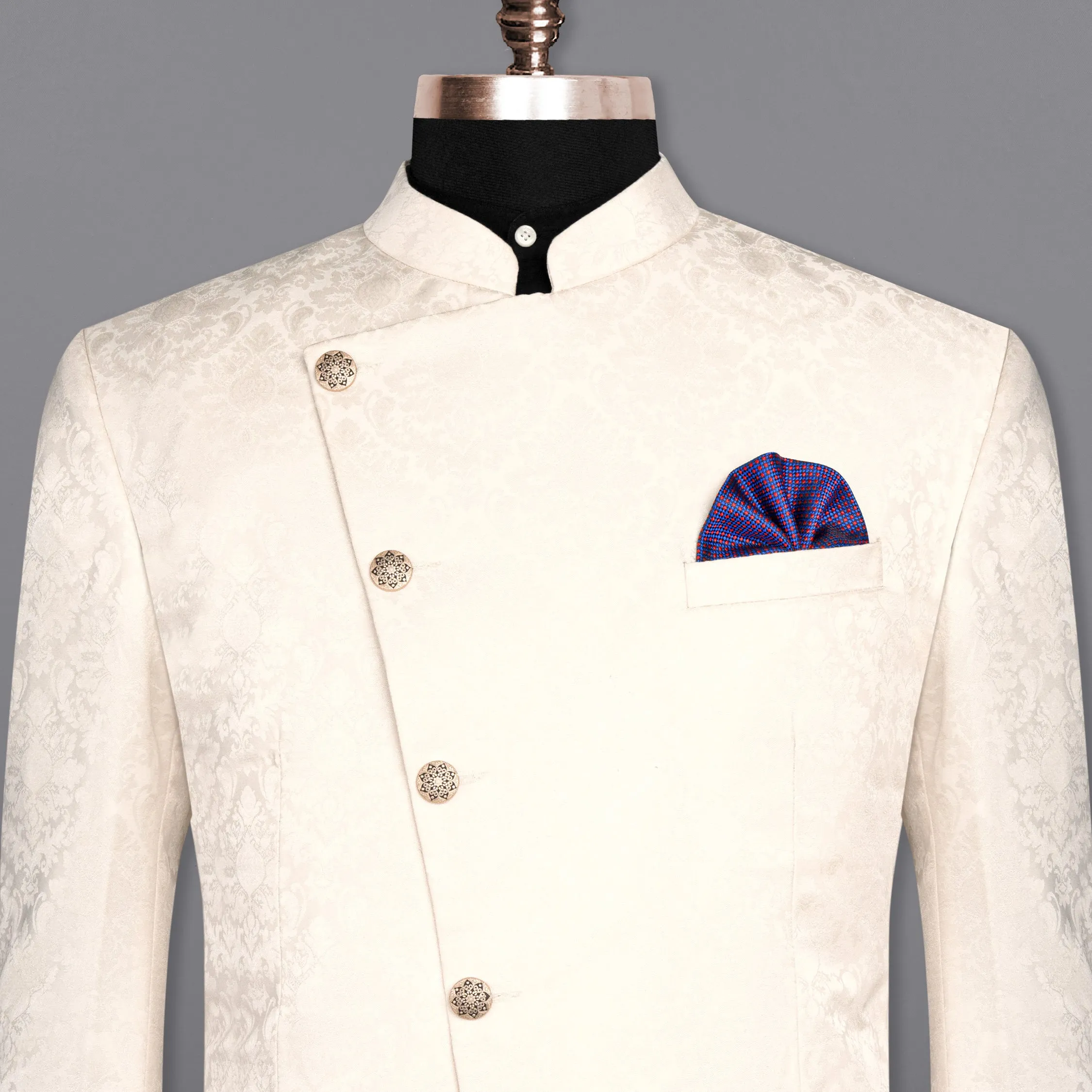 Desert Storm Jacquard Textured Cross Buttoned Bandhgala Designer Blazer