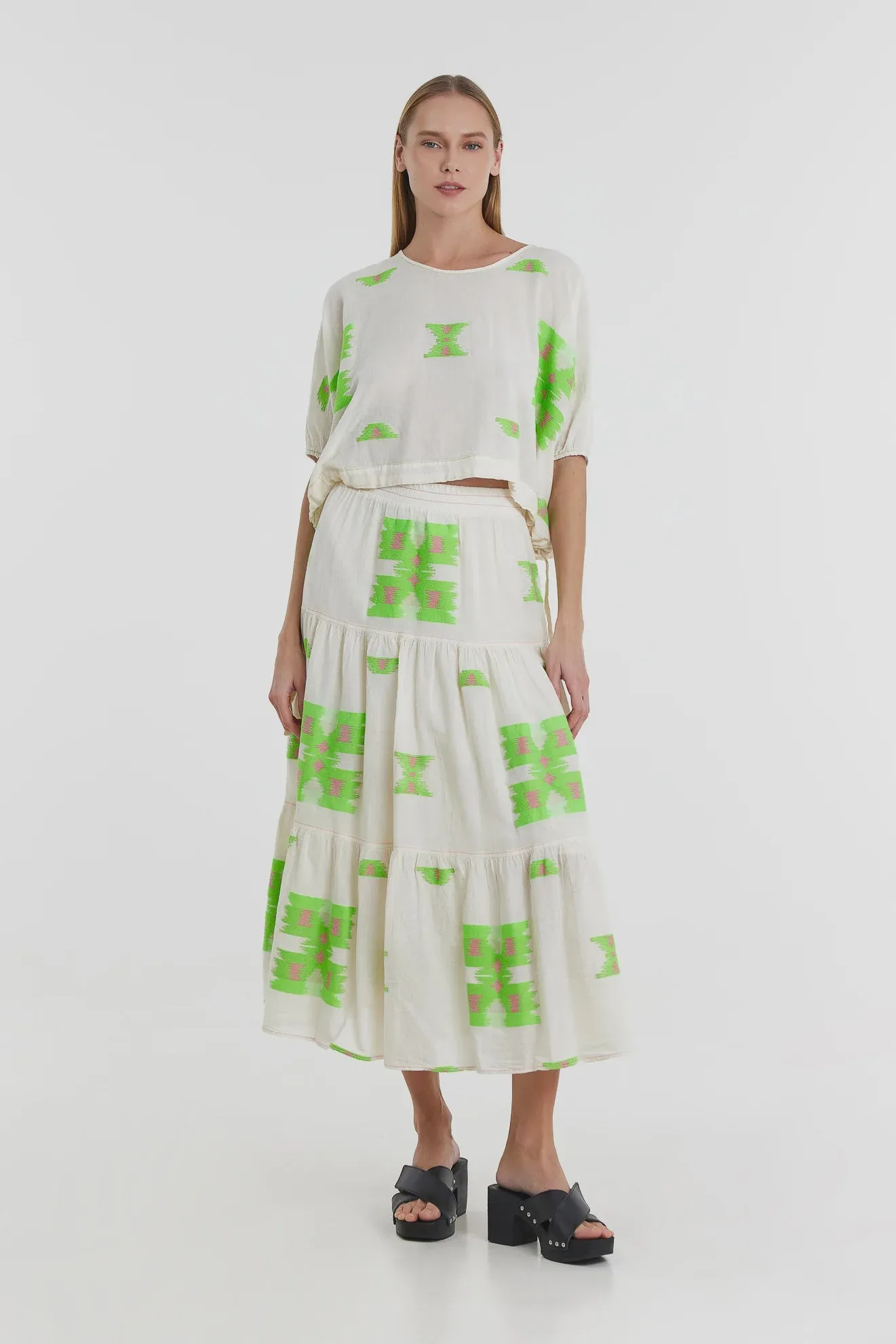Devotion Twins Ilokali Long Skirt - Green/Fushia