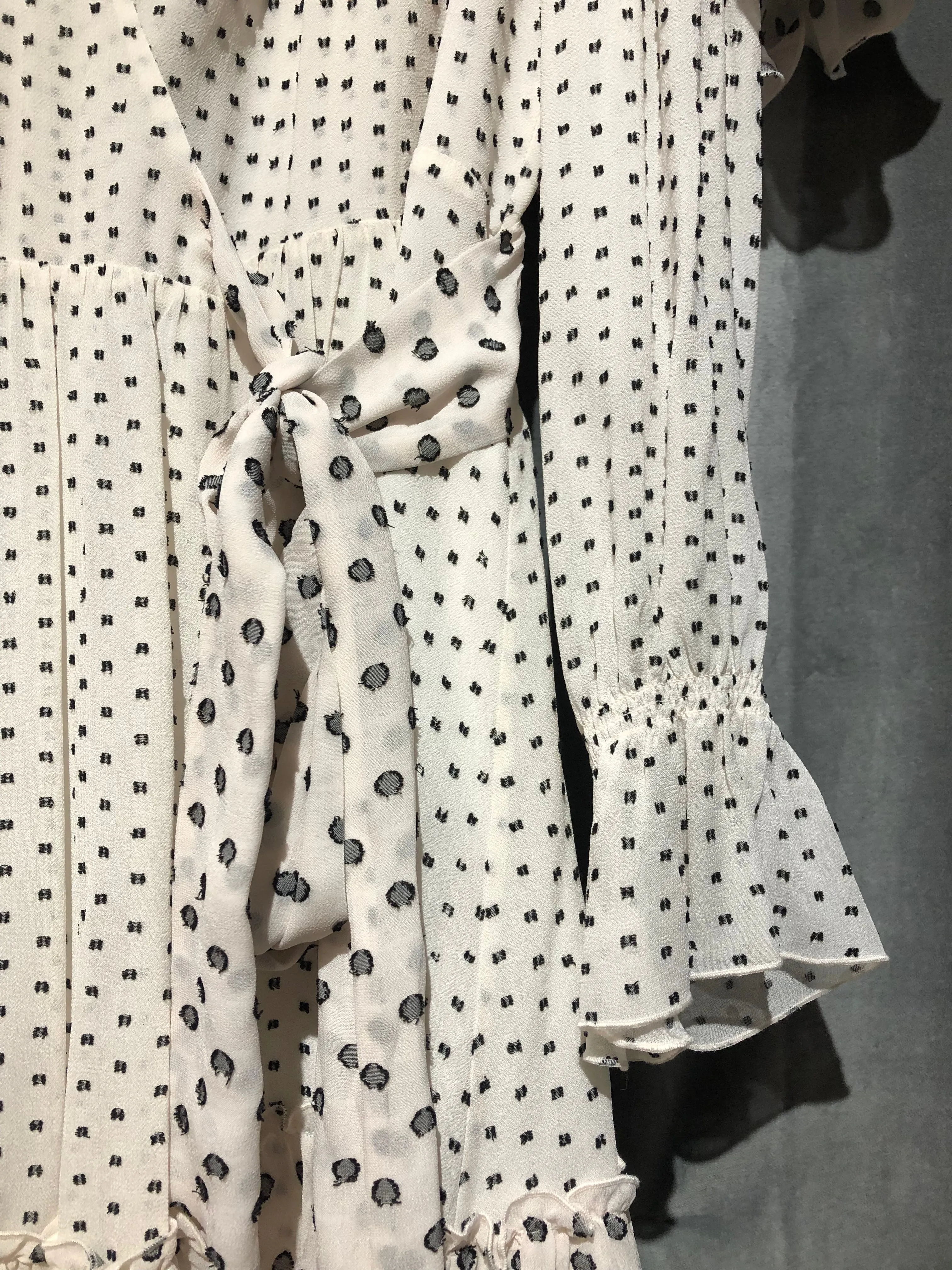 Diane Von Furstenberg "Martina" White Wrap Long Sleeve Dress with Black Polka Dots