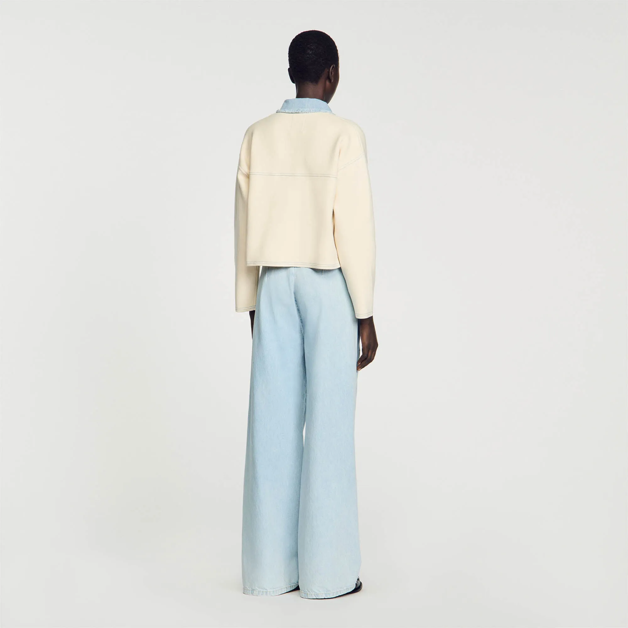 Dolly Oversized Dual-Material Coatigan Ecru