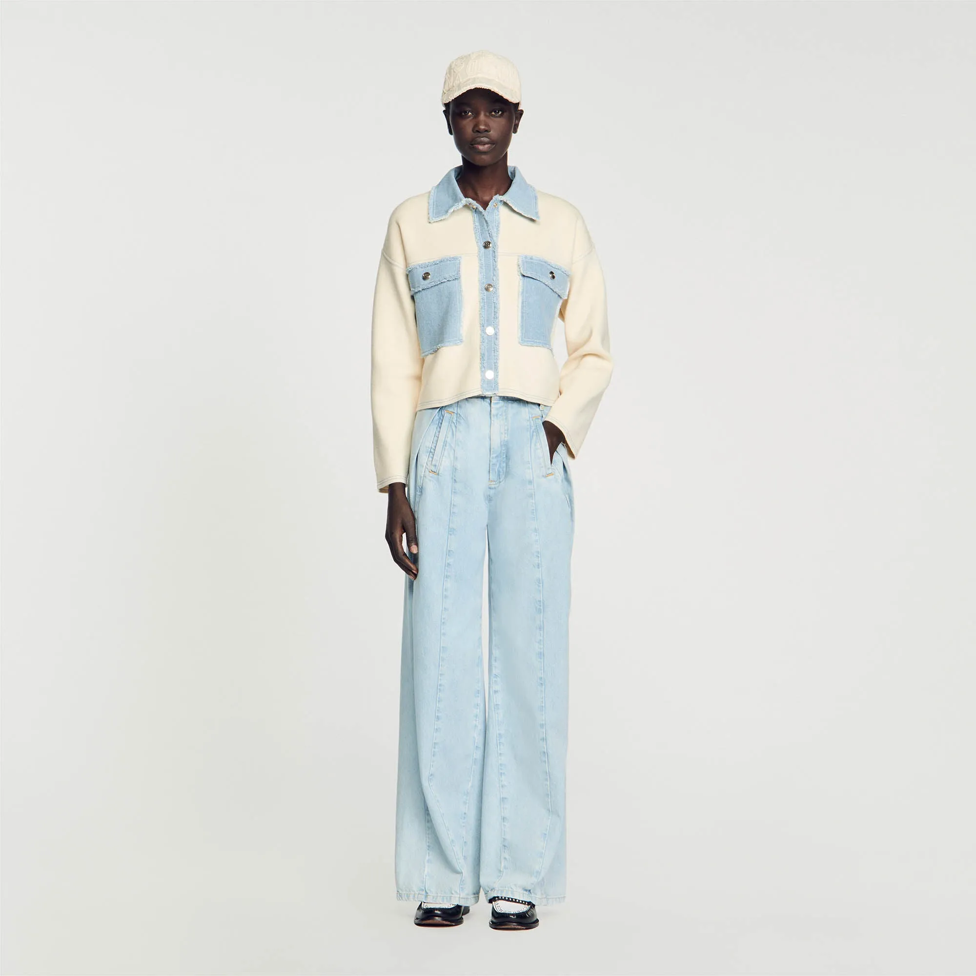 Dolly Oversized Dual-Material Coatigan Ecru