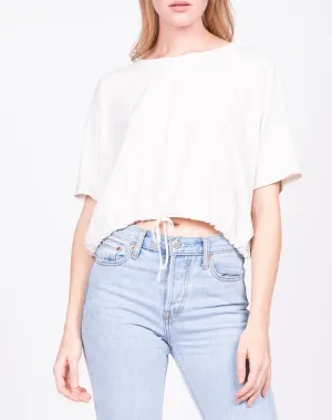 Drop Shoulder Drawstring Short Sleeve Crop T Shirt