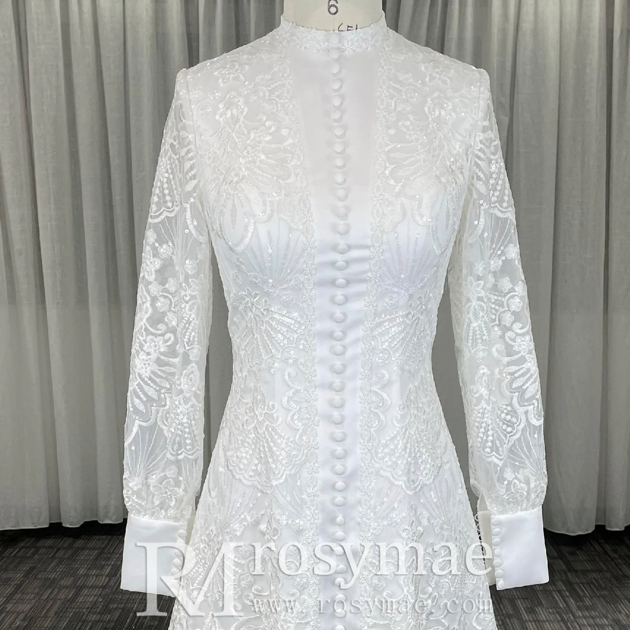 Elegant Knee Length Long Sleeve A-Line Lace Wedding Dresses