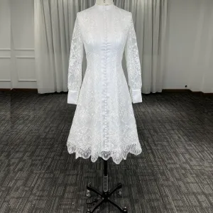 Elegant Knee Length Long Sleeve A-Line Lace Wedding Dresses
