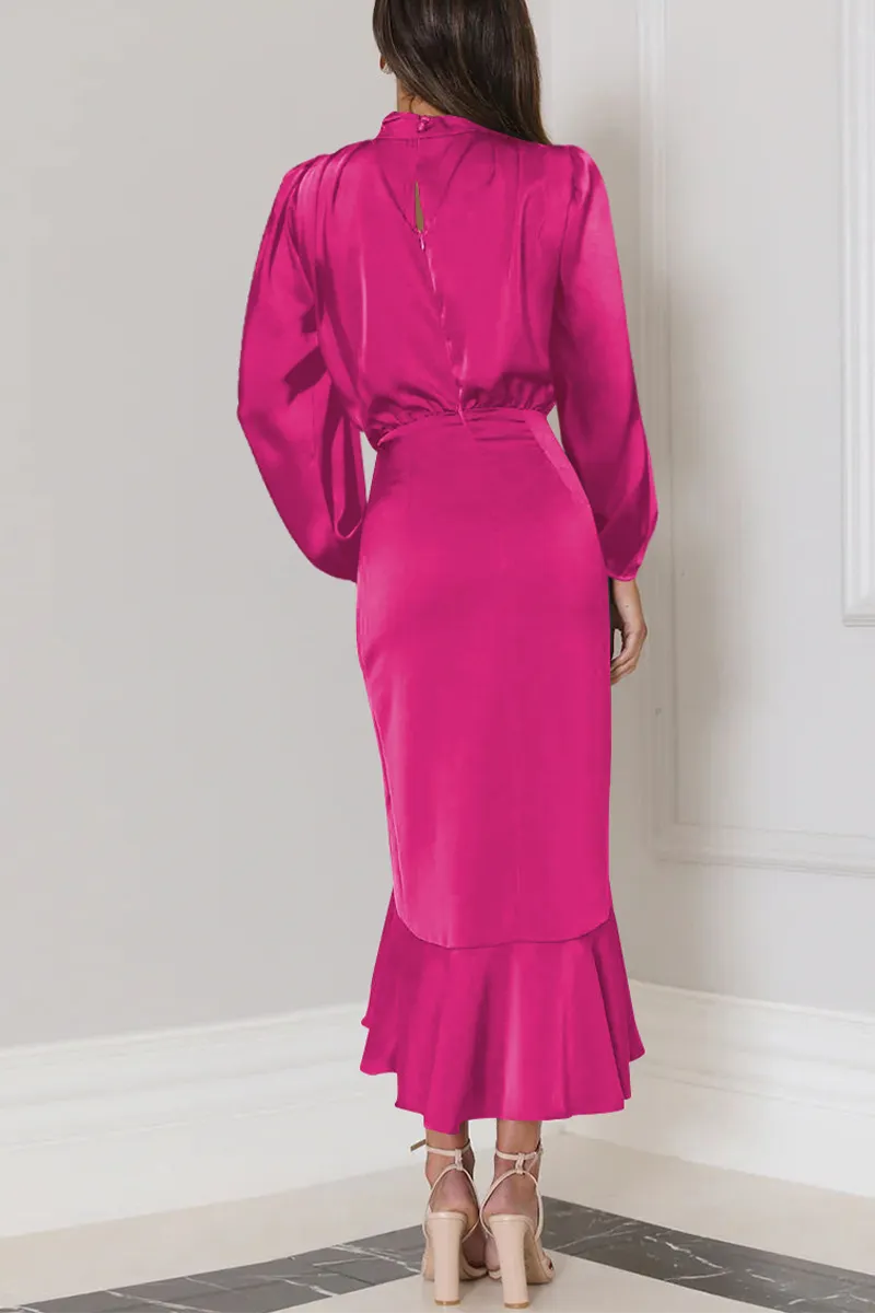 Elegant Solid Flounce Fold Turtleneck Evening Dresses