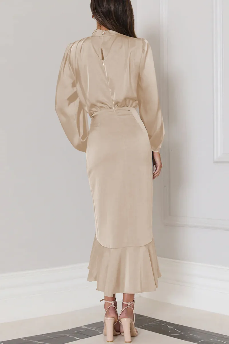 Elegant Solid Flounce Fold Turtleneck Evening Dresses
