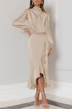 Elegant Solid Flounce Fold Turtleneck Evening Dresses