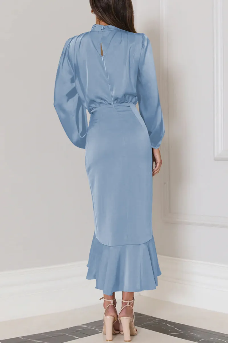 Elegant Solid Flounce Fold Turtleneck Evening Dresses