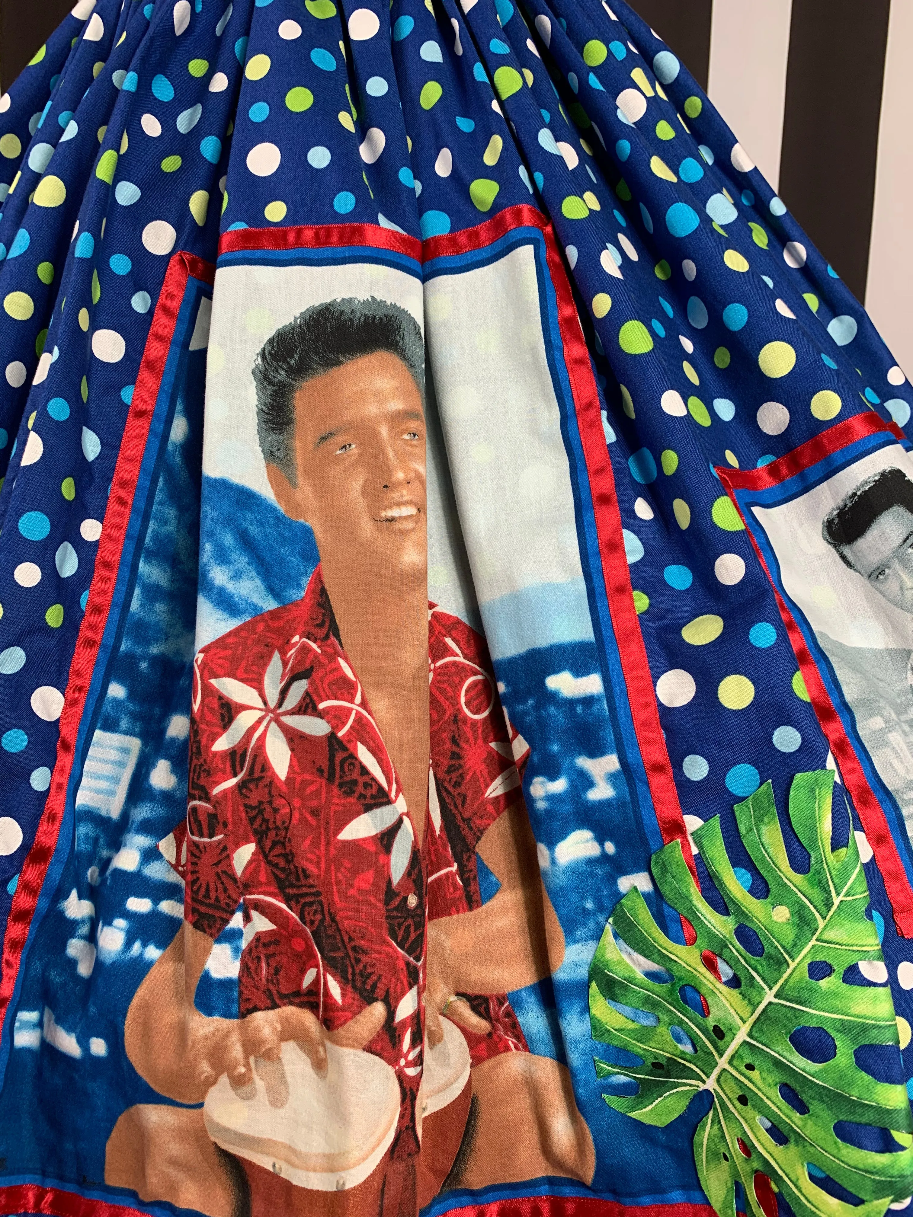 Elvis in Hawaii fan art blue polka dot skirt