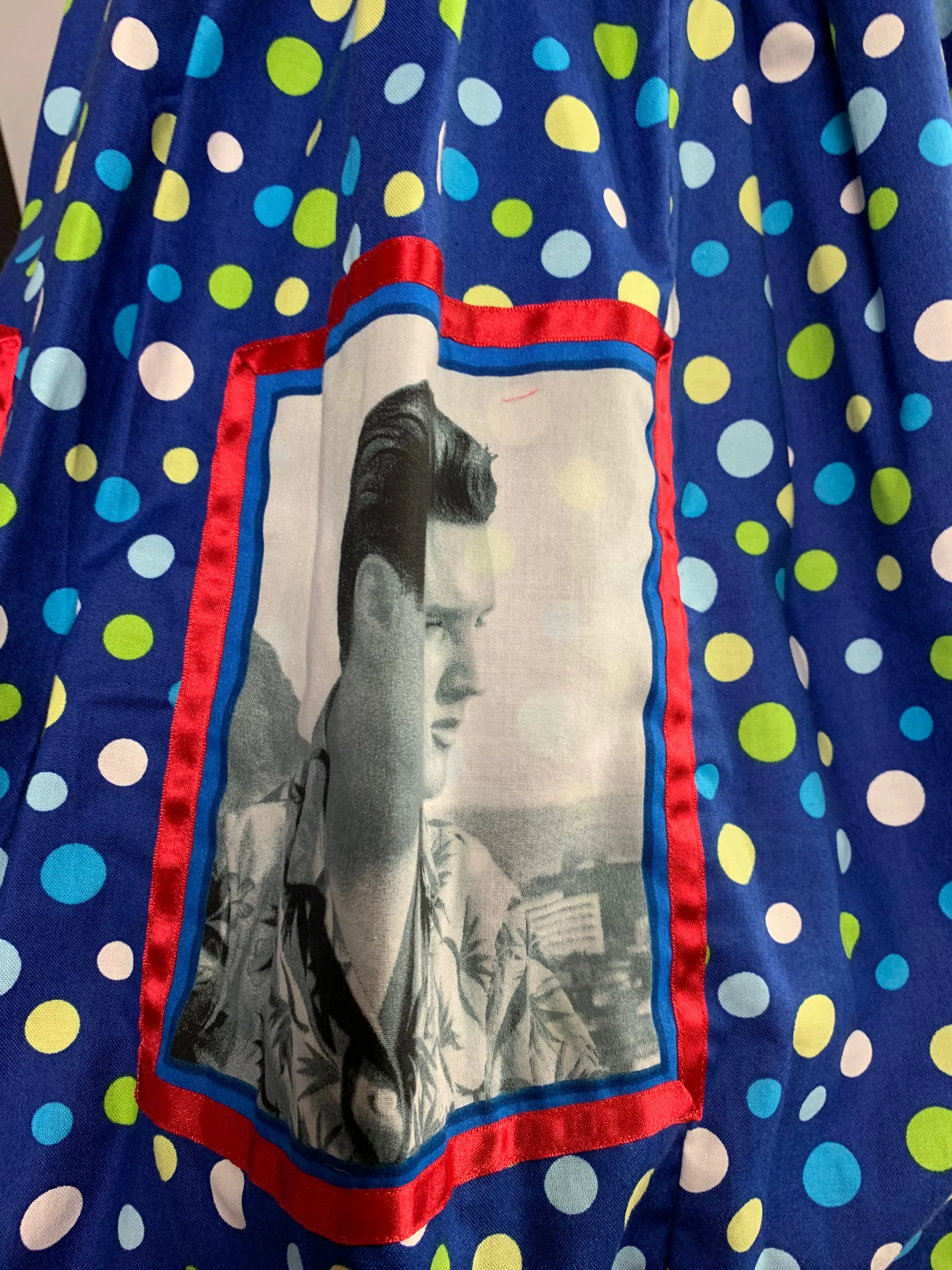 Elvis in Hawaii fan art blue polka dot skirt