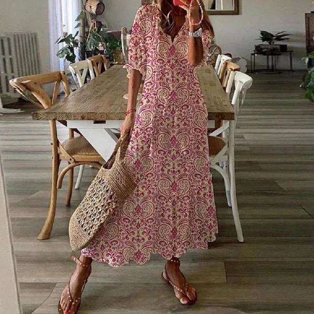 Embroidered Long Dress, Short Sleeve Ruffle Summer Dress