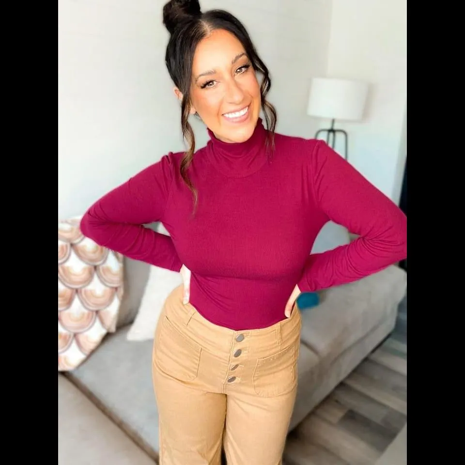 Emily Everyday Ribbed Knit Bodysuit in Berry