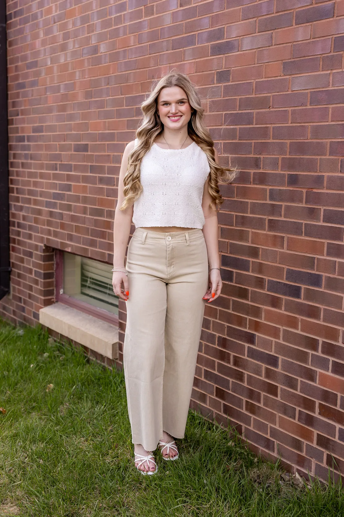 Ensley Straight Wide Leg Pants | Beige