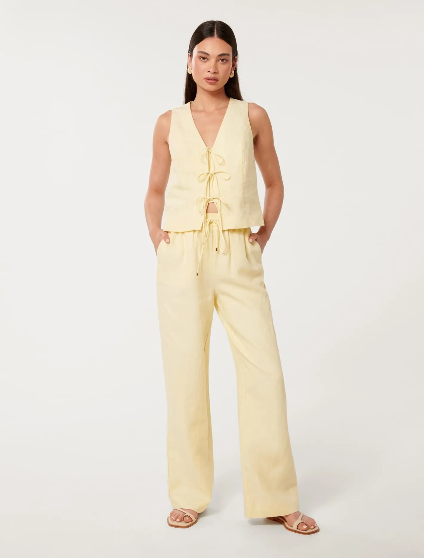Erin Linen Drawstring Straight Leg Pants
