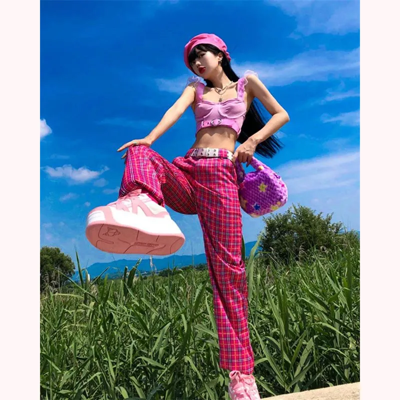 [@e.unjee] "HARAJUKU PLAID CHAIN" STRAIGHT PANTS K060706
