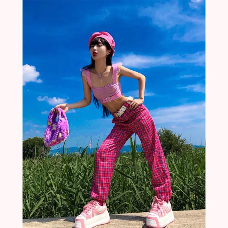 [@e.unjee] "HARAJUKU PLAID CHAIN" STRAIGHT PANTS K060706