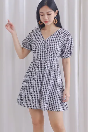 Evvie Gingham Embro Faux Wrap Romper In Black