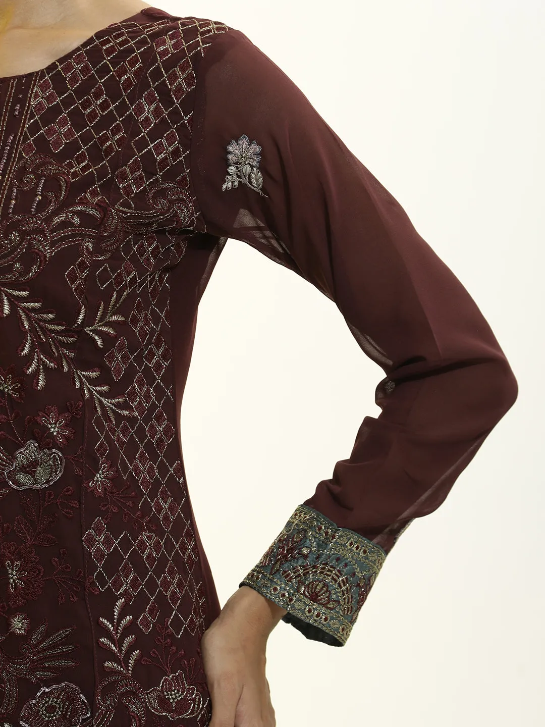 Festive Embroidered Georgette Heavy Kurta Set With Dupatta