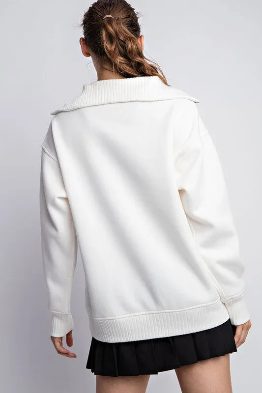 FLEECE FRENCH TERRY RIBBED MOCK NECK PULLOVER