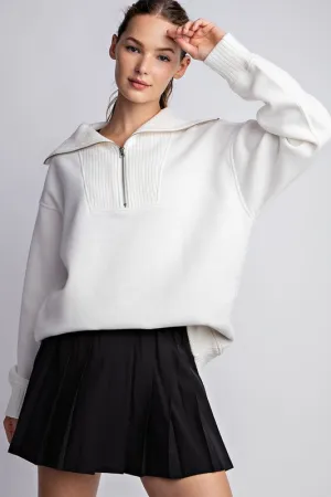 FLEECE FRENCH TERRY RIBBED MOCK NECK PULLOVER