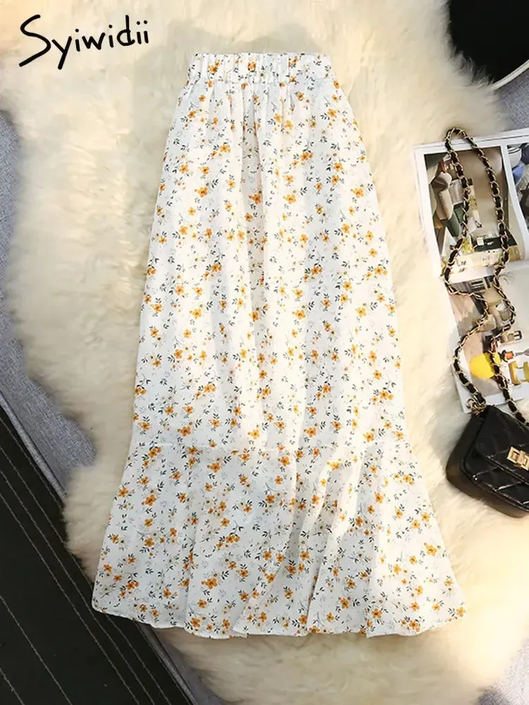Floral Chiffon Midi Skirts for Women