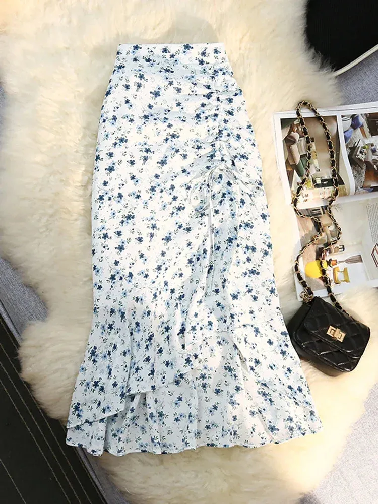 Floral Chiffon Midi Skirts for Women