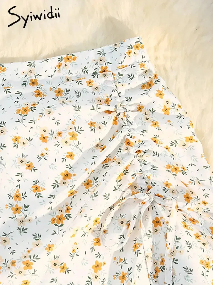 Floral Chiffon Midi Skirts for Women