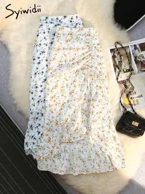 Floral Chiffon Midi Skirts for Women