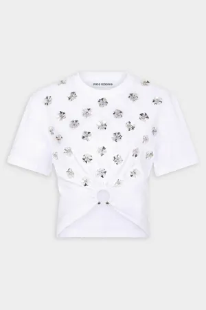 Floral Crop Top in White Silver