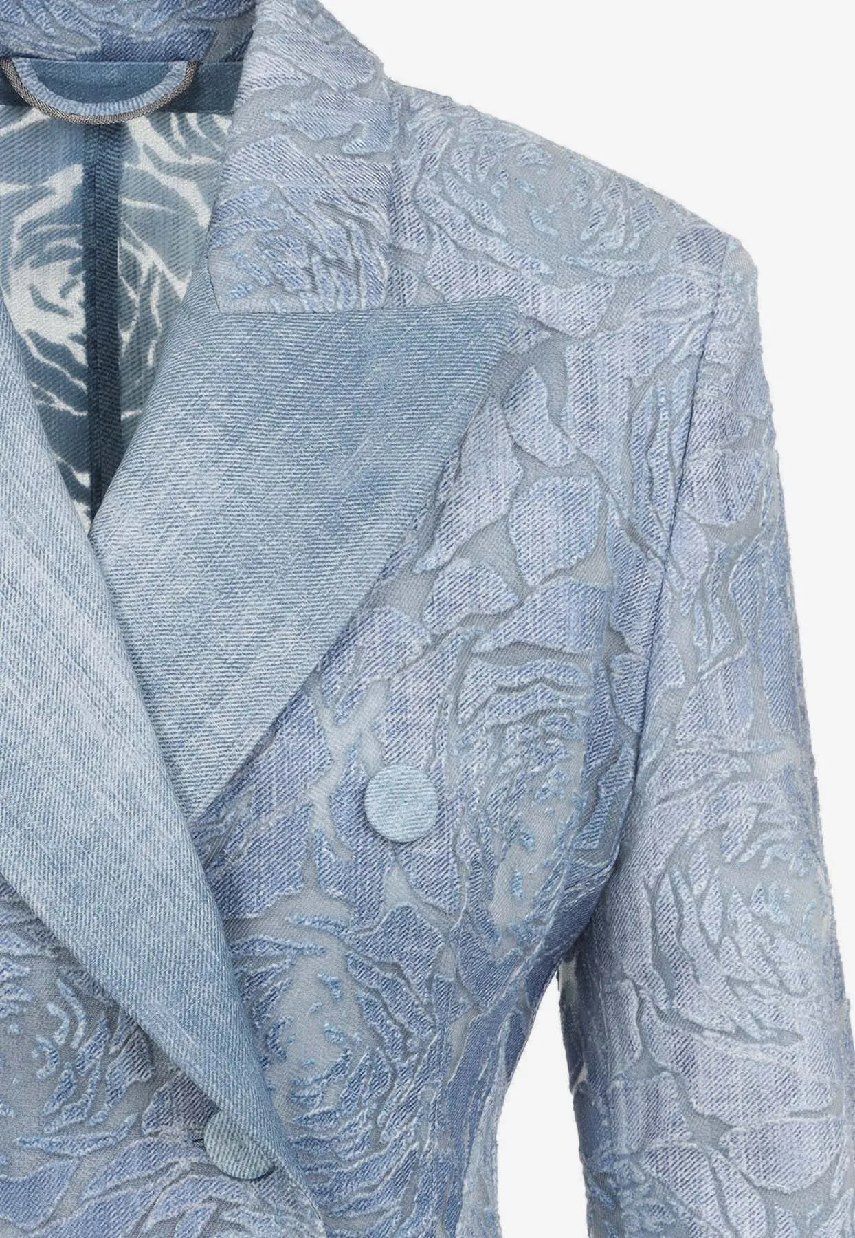Floral Denim Double-Breasted Blazer