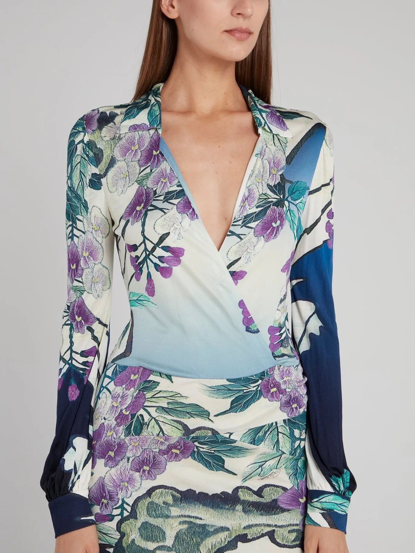 Floral Print Bishop Sleeve Maxi Dress