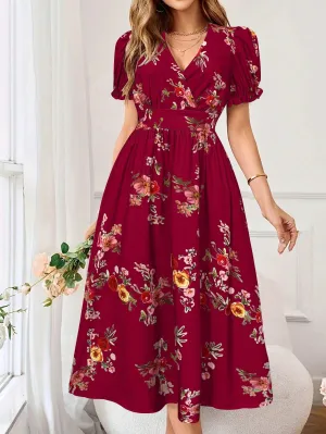 Floral Print Summer Wrap Dress With Criss-Cross Front And Cinched Waist