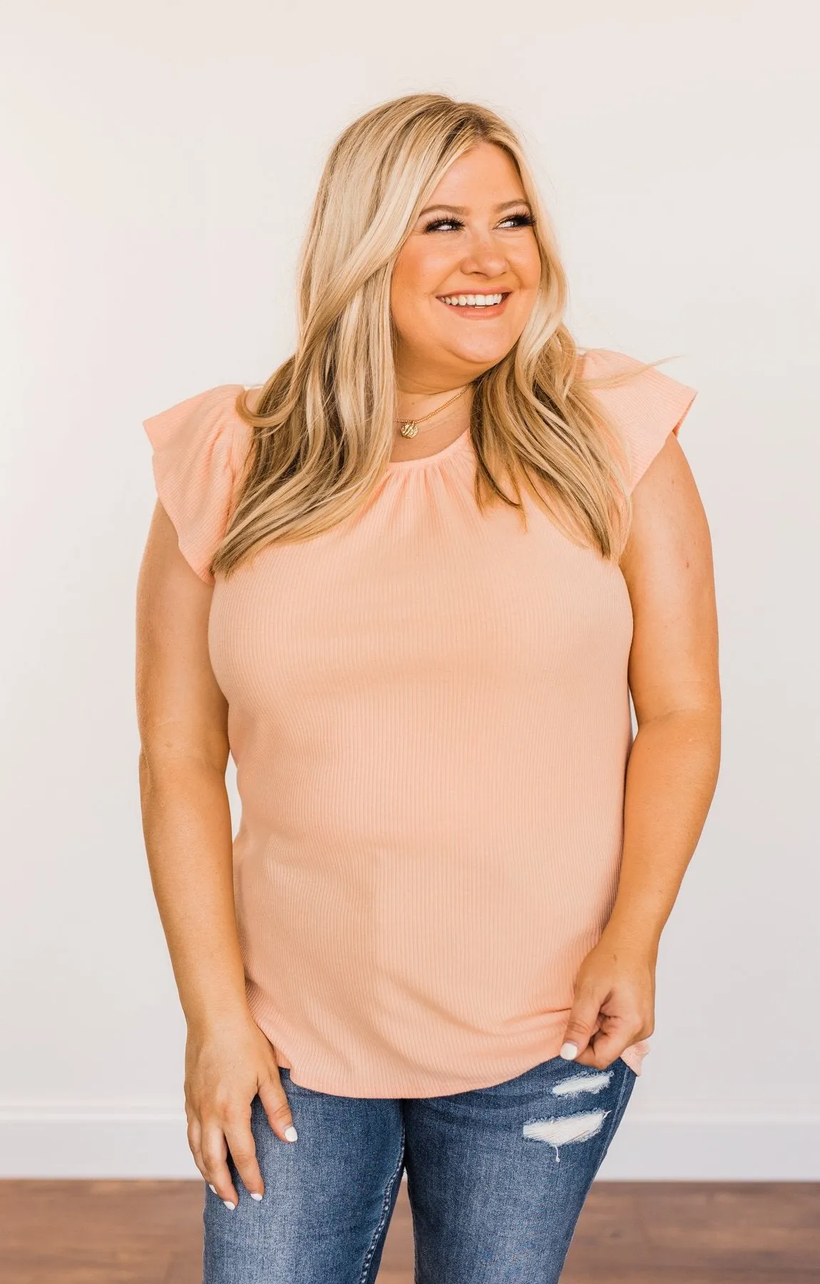 Friendly Faces Ribbed Knit Top- Peach
