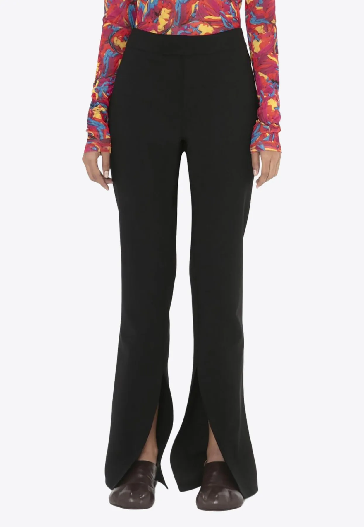 Front-Slit Straight-Leg Pants
