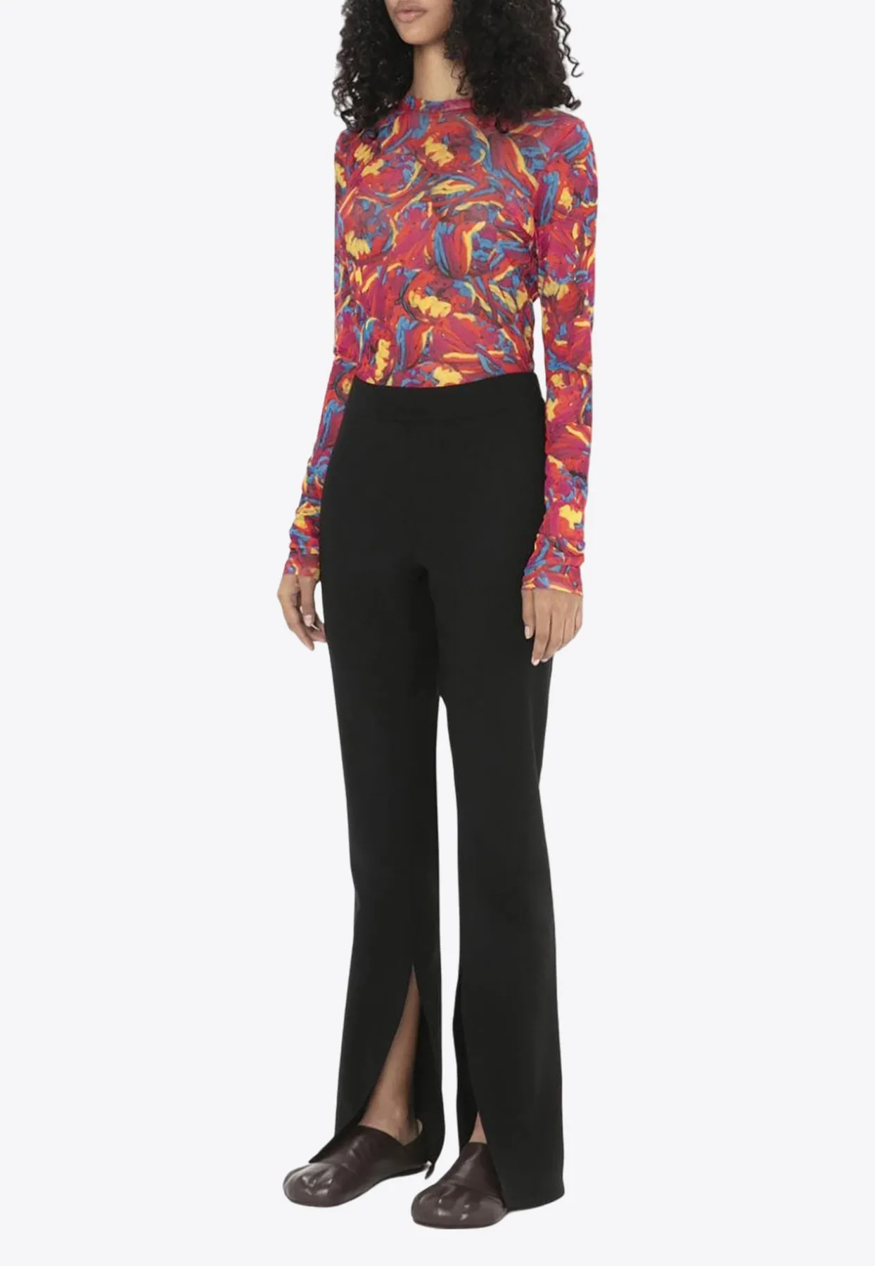 Front-Slit Straight-Leg Pants