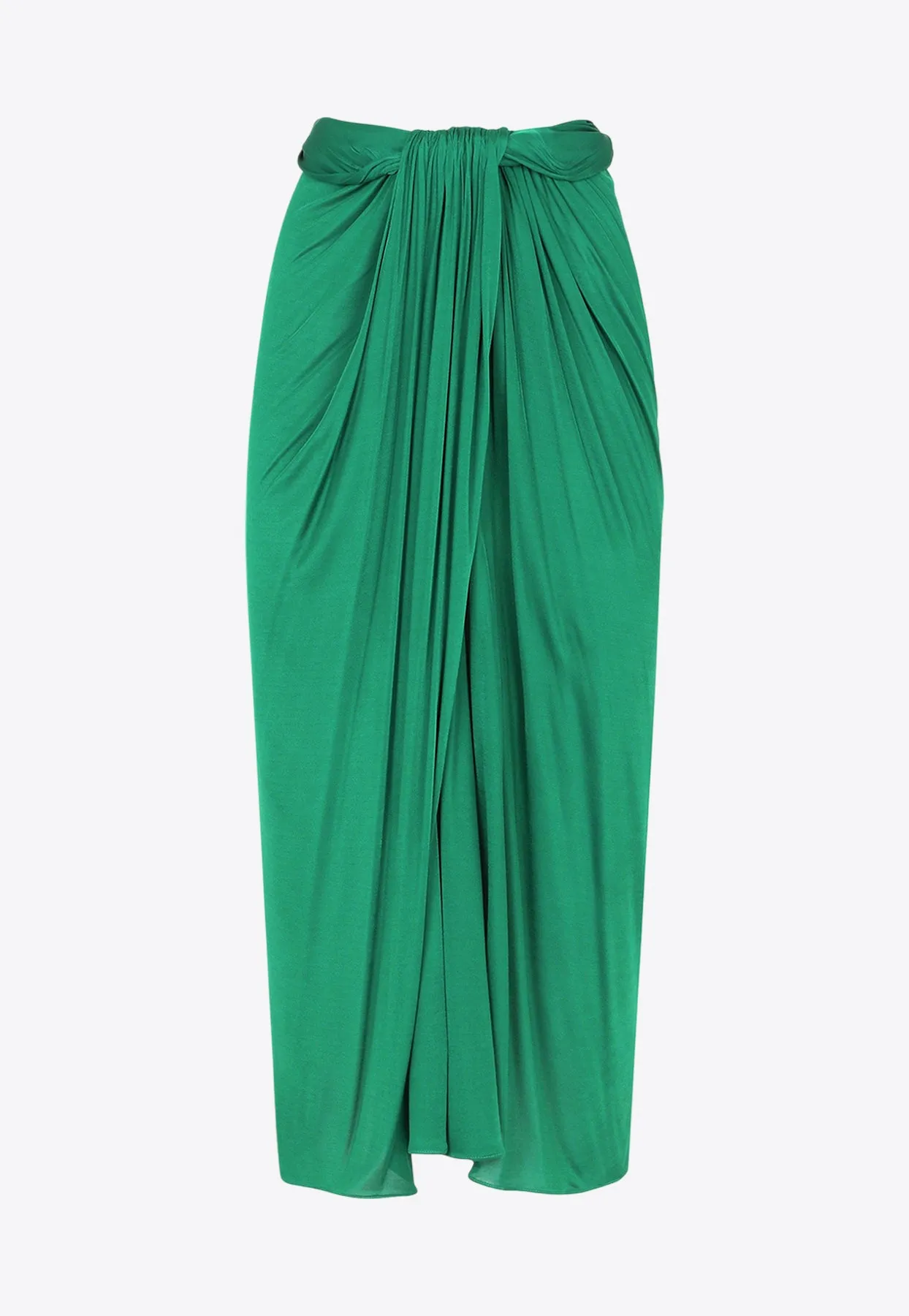 Gathered Midi Skirt with High-Slit