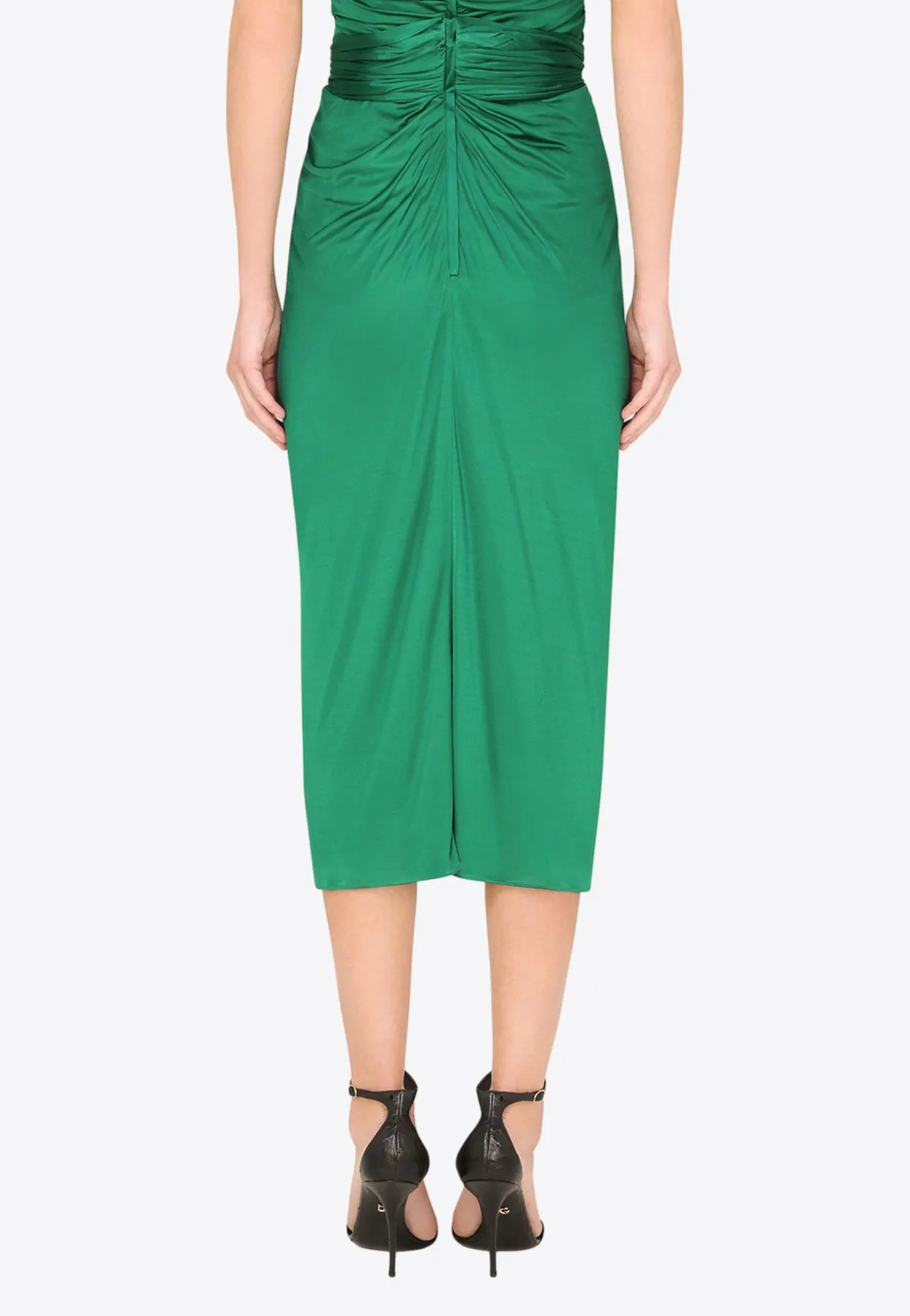Gathered Midi Skirt with High-Slit