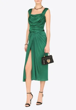 Gathered Midi Skirt with High-Slit