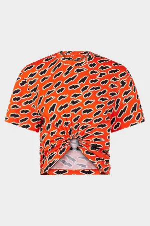 Gathered Short-Sleeve T-Shirt in Red Flash