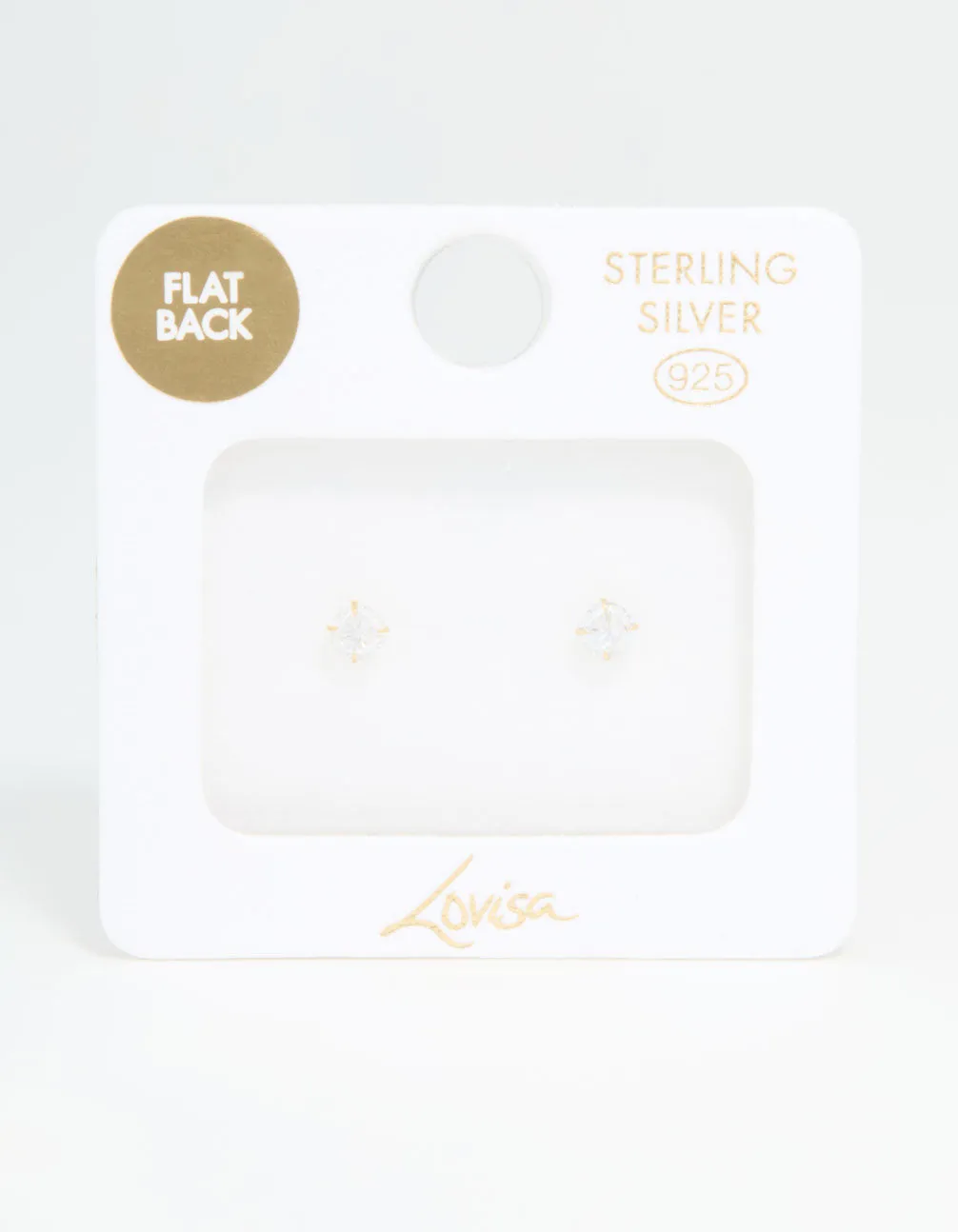 Gold Plated Sterling Silver 1/4 Carat Cubic Zirconia Flat Back Stud Earrings