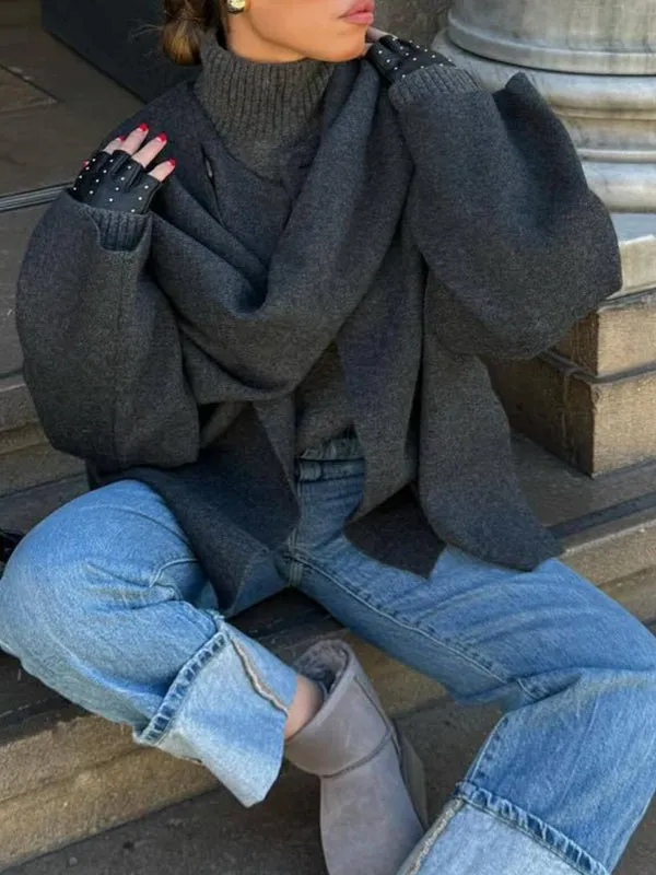 Grey Vintage Lazy Shawl Cape Scarf Coat