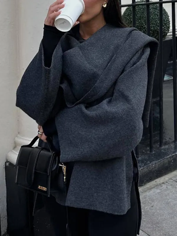 Grey Vintage Lazy Shawl Cape Scarf Coat